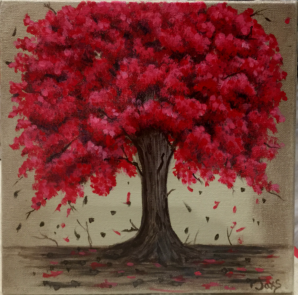 Falling Red Maple Tree Canvas Art for Sale